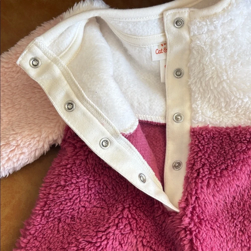New! Cat & Jack Pink and White Fuzzy Footie - Size 0 to 3 months